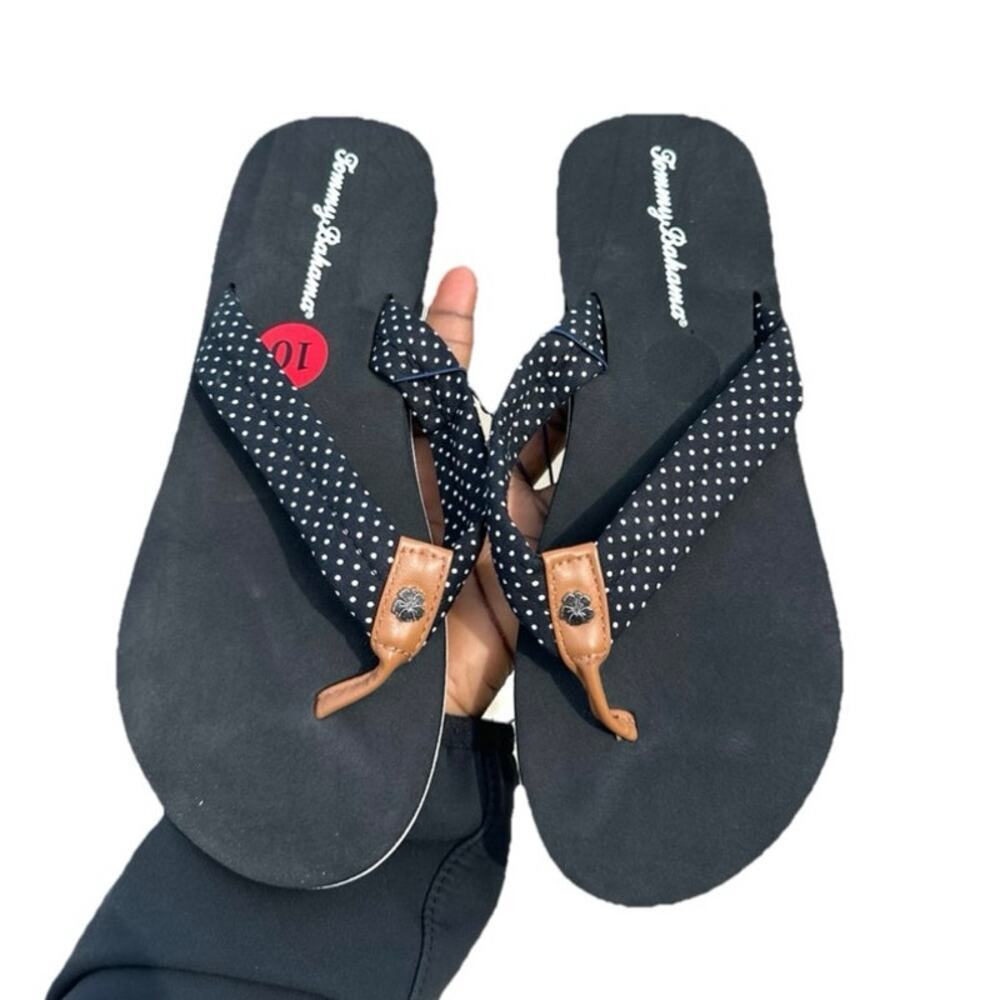 Tommy Bahama Polka‎ Dot Thong Flip Flop Sandals Unisex Size 10 Black